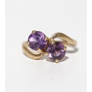 Vintage 14k Solid Yellow Gold Natural Bypass Purple Ameythyst Ring - Round Swirl